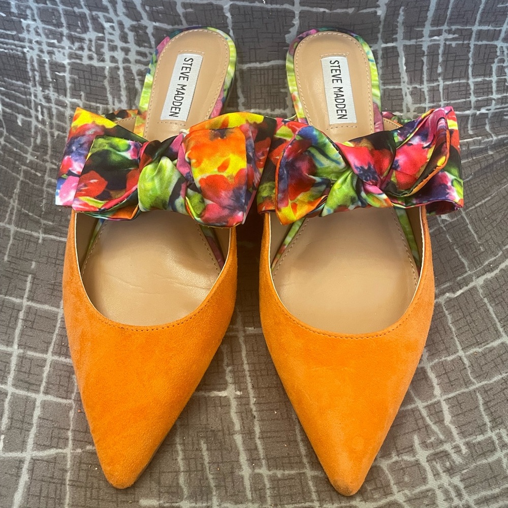 Steve Madden Orange Floral Bow Mules